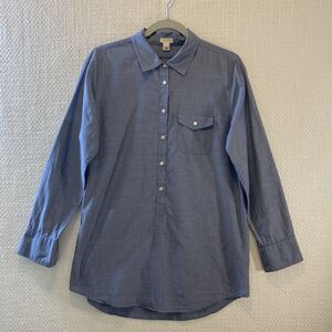 J Crew Size S  Denim Chambray Roll Up Sleeve Collard Button Pocket Tunic Style